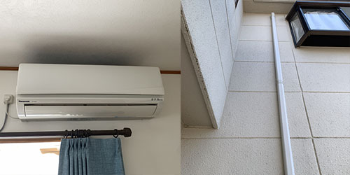 鹿沼市内でエアコン取り付け工事室外配管カバーあり